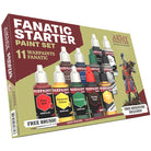 Warpaint: Fanatic Starter Paint Set - Set of 11 acrylic Warpaint fanatic paint bottles in varied colors displayed with packaging and free brush included.