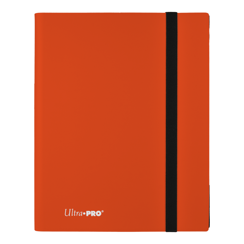 Ultra Pro Eclipse 9-Pocket Pro Binder - Pumpkin Orange - Pumpkin orange Ultra Pro Eclipse 9-pocket card binder with black elastic closure and white logo.