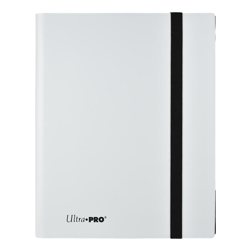 Ultra Pro Eclipse 9-Pocket Pro Binder - Arctic White - Arctic white Ultra Pro Eclipse 9-pocket card binder with black elastic strap and Ultra Pro logo in corner.