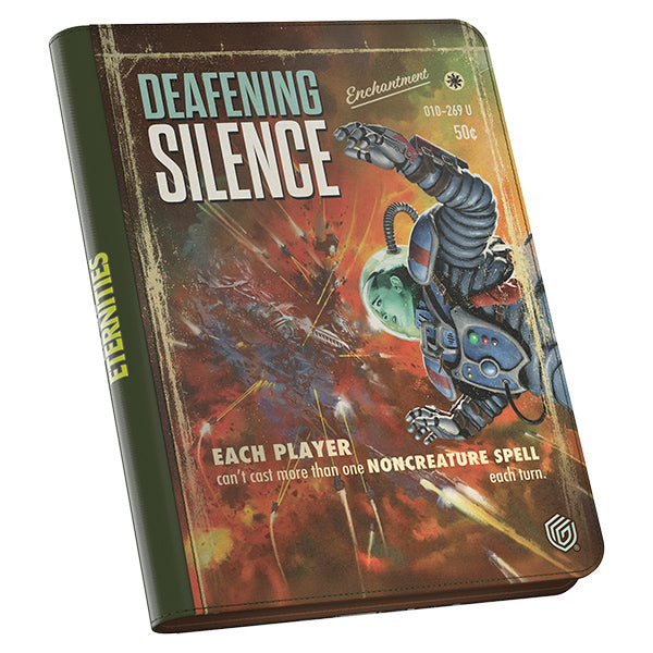 Ultimate Guard 18-Pocket Zipfolio: Magic the Gathering: Edge of Eternities - Deafening Silence - Hardcover card binder with sci-fi artwork featuring a robotic arm and fiery battlefield titled "Deafening Silence".