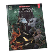 5e Fantasy #32: The Lost Vault of Tsathzar Rho (PREORDER) - Dark fantasy RPG book cover featuring adventurers battling a white beast in a shadowy vault with green and black tones.
