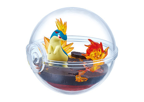 Re-Ment Pokémon Terrarium Collecion 13 Series Blind Box - Individual - Clear plastic spherical terrarium with miniature Typhlosion and fiery lava details inside.