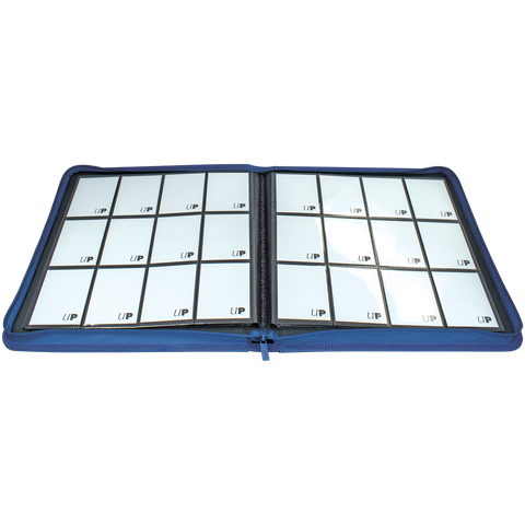 Ultra Pro 12-Pocket Zippered Binder: Vivid - Blue (PREORDER) - Blue zippered binder open to show clear 12-pocket pages for card storage.