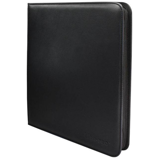 Vivid 12-Pocket Zippered Pro-Binder - Black - Black zippered binder with smooth faux leather cover and embossed logo on bottom corner.