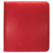 Ultra Pro 12-Pocket Zippered Binder: Vivid - Red (PREORDER) - Bright red zippered binder with smooth synthetic cover and embossed Ultra Pro logo in bottom corner.