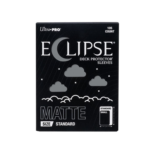 Ultra Pro Eclipse Matte Deck Protectors: Smoke Grey - Black Ultra Pro Eclipse Matte card sleeve box with smoke grey design, 105 count, standard size.