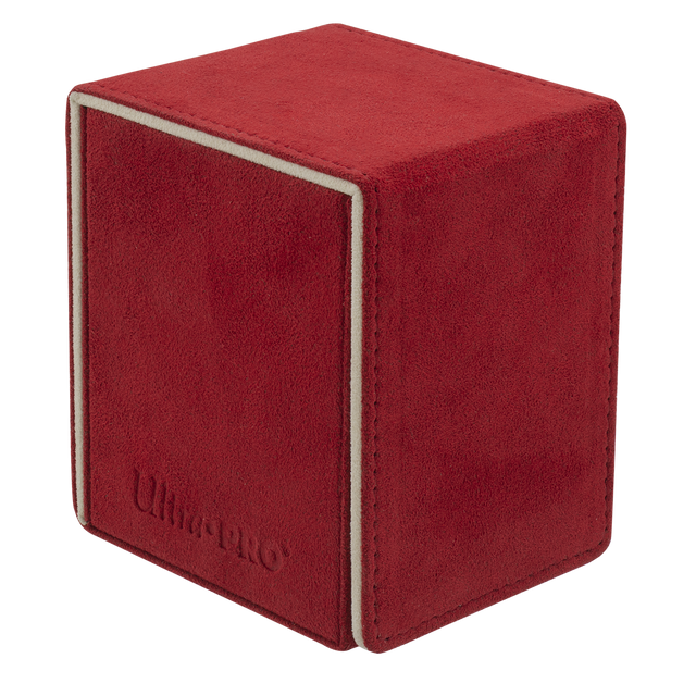 Ultra Pro Alcove Flip Deck Box - Vivid Deluxe Red - Red velvet Ultra Pro Alcove flip deck box with gray trim and embossed logo on front.