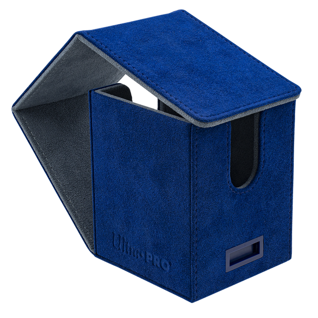 Ultra Pro Alcove Flip Deck Box - Vivid Deluxe Blue - Blue textured flip-top deck box with black interior lining and rectangular card slot window.