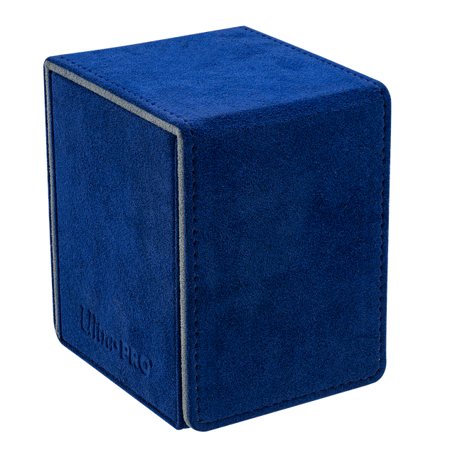 Ultra Pro Alcove Flip Deck Box - Vivid Deluxe Blue - Vivid deep blue suede-like flip deck box with stitched edges and Ultra Pro embossed logo.