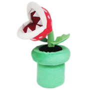 Super Mario All Star Collection - Piranha Plant Plush, 9" - 9-inch plush of a red and white spotted piranha plant with sharp teeth rising from a green pipe.