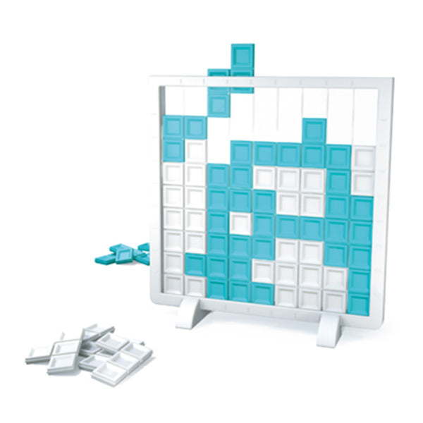 Linkx - Abstract strategy game with white and turquoise interlocking square tiles on a vertical standing grid.