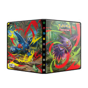 Ultra Pro Pokémon 4-Pocket Portfolio - Mega Evolution Phantasmal Flames - Black Ultra Pro Pokémon binder with vibrant Mega Evolution artwork of dark blue and purple Pokémon, colorful swirling.