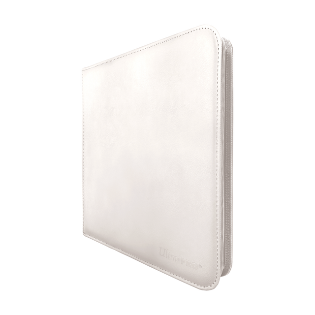 Vivid 12-Pocket Zippered Pro-Binder - White - White zippered binder with stitched edges and smooth exterior, designed for card storage.