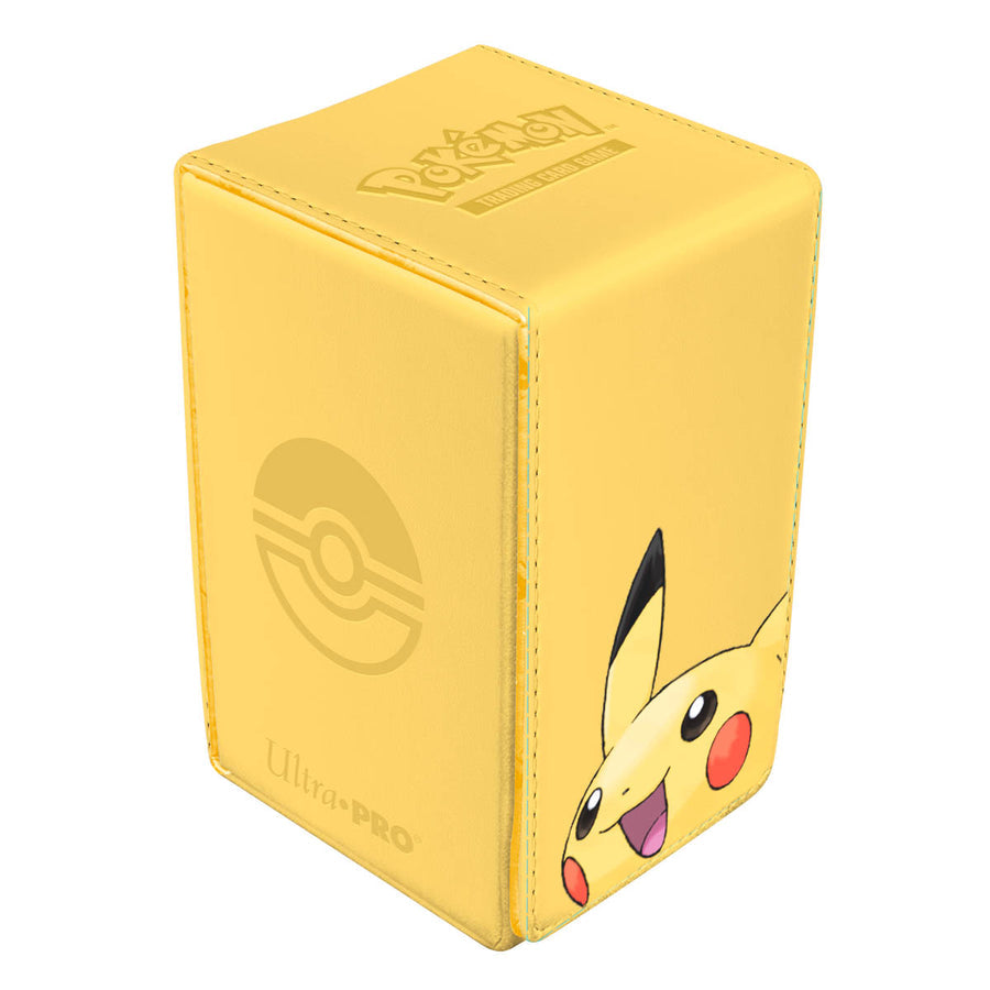 Ultra Pro Alcove Tower: Pokémon - Pikachu - Yellow rectangular deck box with Pikachu's smiling face and Pokémon logo embossed on the top.