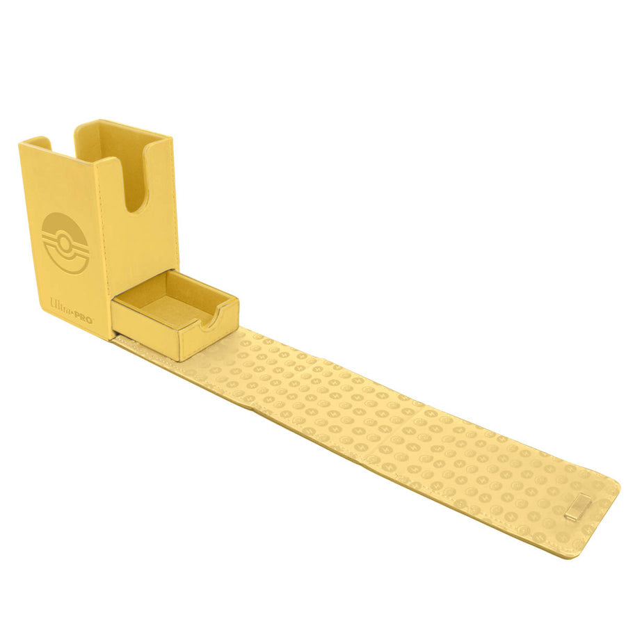 Ultra Pro Alcove Tower: Pokémon - Pikachu - Yellow plastic deck box with Pikachu embossed design and extended playmat for Pokémon cards.