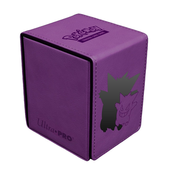 Ultra Pro premium Alcove Flip Deck Box - Elite Series Gengar - Purple rectangular flip deck box with black silhouette of Gengar and Ultra PRO logo embossed.