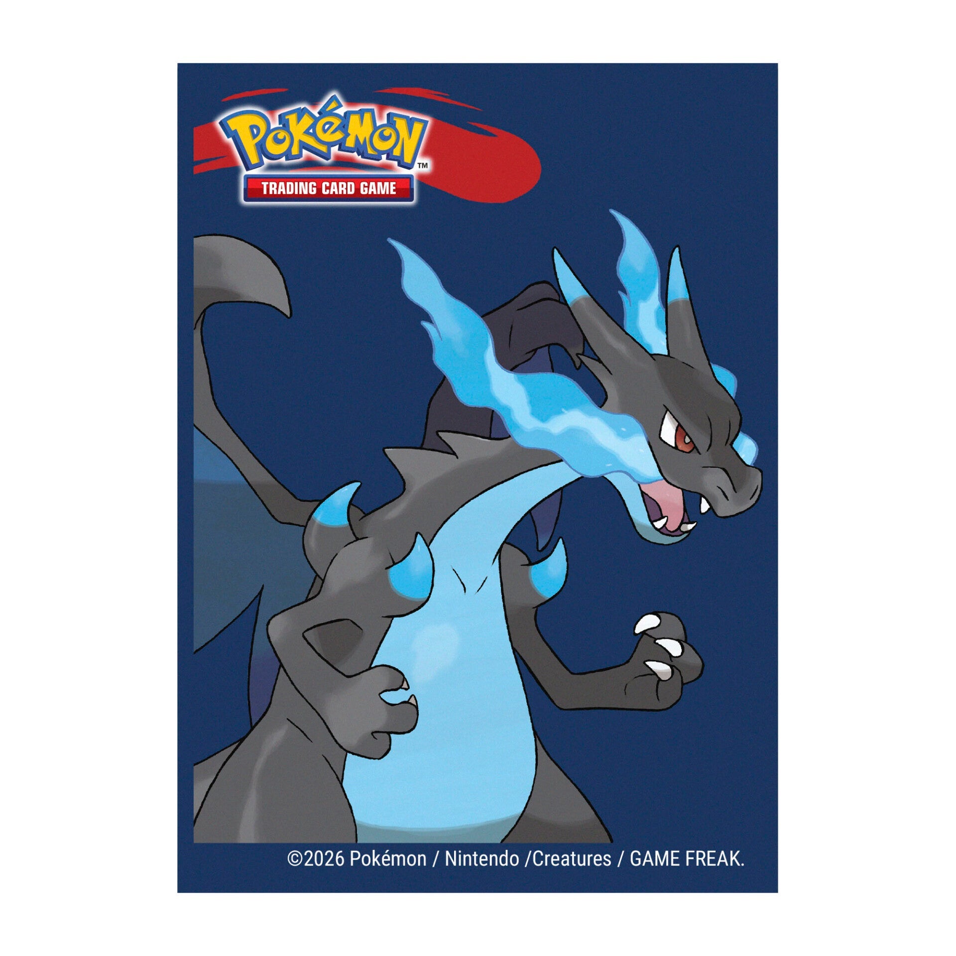 Ultra Pro Deck Protector Sleeves: Pokémon - Mega Charizard X (PREORDER) - Ultra Pro card sleeve featuring Mega Charizard X with blue flames on dark blue background.