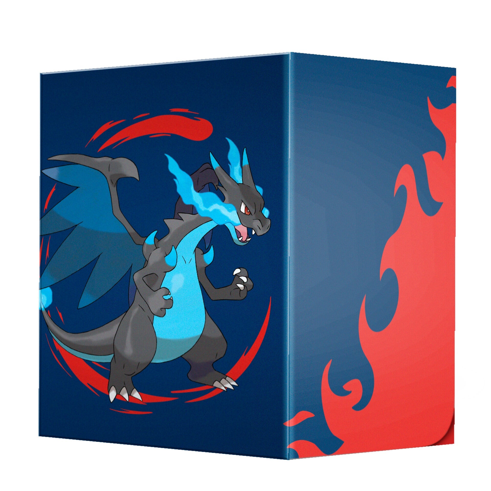 Ultra Pro Deck Box: Pokémon - Mega Charizard X (PREORDER) - Dark blue rectangular deck box featuring Mega Charizard X with blue flames and red fire accents.