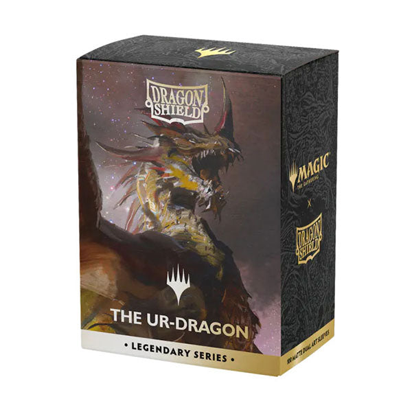 Dragon Shield Standard Dual Matte Art Sleeves 100ct - MTG Legendary Series - The Ur-Dragon - Black and gold matte card sleeve box featuring a fierce dragon illustration and "The Ur-Dragon" text.