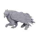 D&D Nolzur's Marvelous Miniatures: Hippogriff - Unpainted grey plastic miniature of a hippogriff with detailed feathers, bird head, and horse hind legs in a crouching pose.
