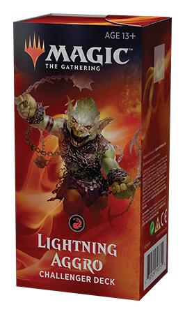 Challenger Deck 2019: Lightning Aggro - Magic The Gathering Lightning Aggro Challenger Deck box with fiery red and orange flames and goblin warrior art.