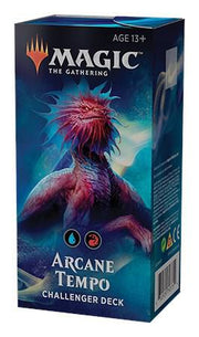 Challenger Deck 2019: Arcane Tempo - Rectangular Magic The Gathering Challenger Deck box with vibrant artwork of a red-feathered humanoid creature against a blue