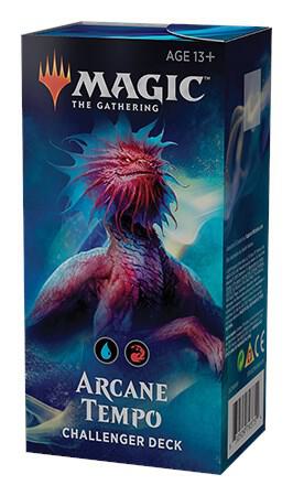 Challenger Deck 2019: Arcane Tempo - Rectangular Magic The Gathering Challenger Deck box with vibrant artwork of a red-feathered humanoid creature against a blue