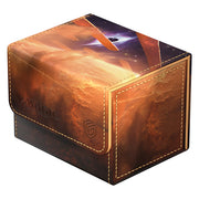 Ultimate Guard Sidewinder 100+ Xenoskin: Magic the Gathering: Edge of Eternities - Adagia, Windswept Bastion - Brown and dark orange rectangular deck box with fantasy landscape design and stitched edges.