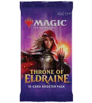 Magic: The Gathering - Throne of Eldraine Booster Pack - The Gathering Throne of Eldraine booster pack with purple background and fantasy character holding a glowing orb.