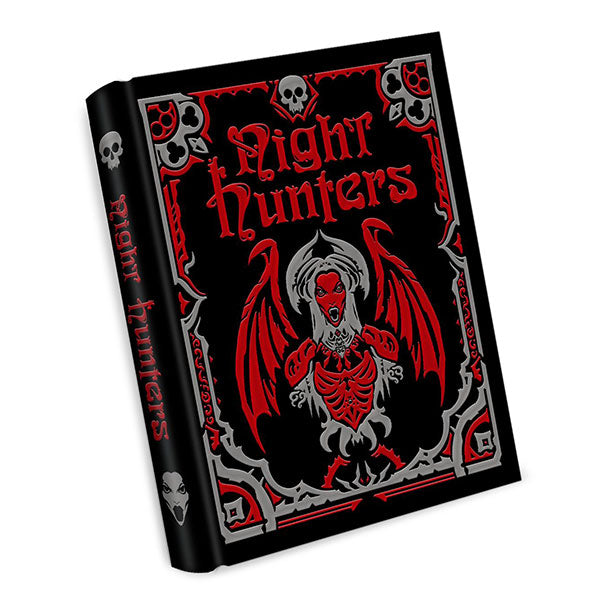 Night Hunters, Limited Edition (PREORDER) - Black hardcover book with red and gray gothic design featuring a winged skull creature and skull motifs.