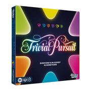 Trivial Pursuit: Refresh - Square board game box with colorful wedge shapes and glowing Trivial Pursuit logo on a black background.