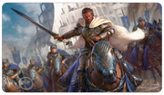 Ultra Pro Playmat - Lord of the Rings Tales of Middle Earth - Aragorn - Fantasy playmat featuring Aragorn in silver armor on horseback leading a charge, with soldiers and castle ruins in the.