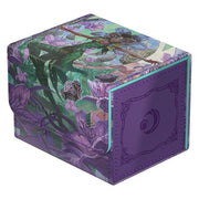 Ultimate Guard Sidewinder 100+ Xenoskin Deckcase: Lorwyn Eclipsed - Mornsong Aria - Purple and green fabric deck case with floral and vine patterns, reinforced edges, and decorative swirled emblem on the side