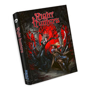 Night Hunters (PREORDER) - Dark fantasy book cover with a warrior wielding swords fighting a monstrous creature in a red and black forest setting.