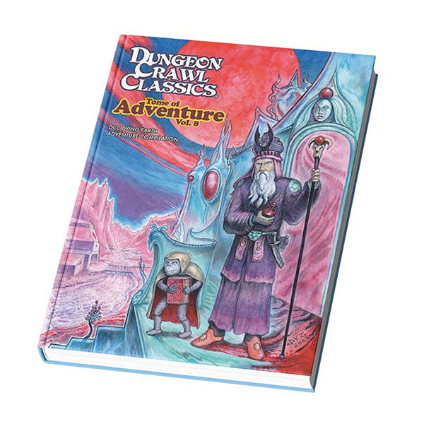 Dungeon Crawl Classics: Tome of Adventure, Volume 8: Dying Earth (PREORDER) - Colorful RPG adventure book with a wizard in purple robes holding a staff on the cover.
