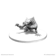 D&D Nolzur's Marvelous Miniatures: Barghest - Gray plastic miniature of a snarling, wolf-like creature with muscular limbs on a round base.