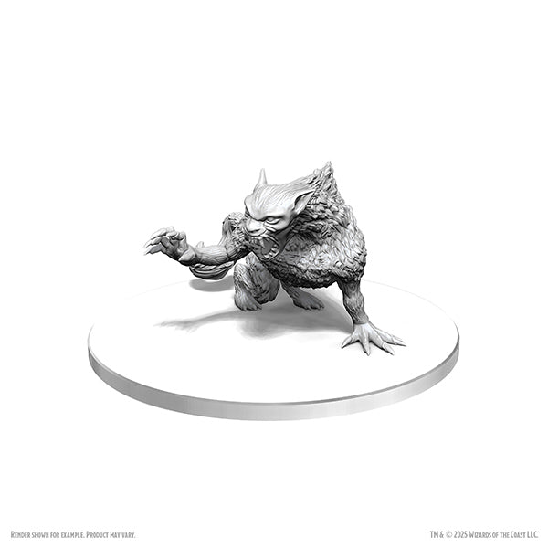 D&D Nolzur's Marvelous Miniatures: Barghest - Gray plastic miniature of a snarling, wolf-like creature with muscular limbs on a round base.