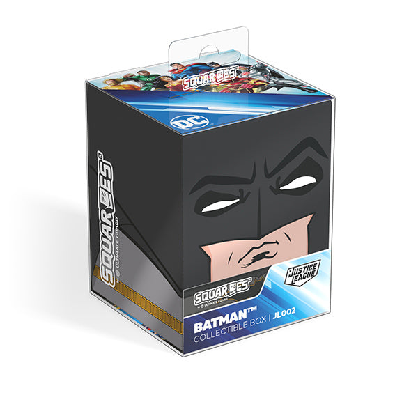 Squaroes: 100+ Deckbox - DC- Justice league- Wave I- Batman - Black and gray Batman-themed rectangular deck box with stylized eyes and part of the face on the front panel, packaged in a.