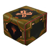 Gatherers' Tavern Domaru Deck Box: Magic the Gathering: Edge of Eternities - Kav - Black and olive green cubical deck box with red geometric accents and a stylized emblem on top.