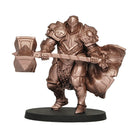 Vallejo True Metallic Metal Light: Rusty Metal (18ml) - Metallic rusty copper-painted armored warrior miniature holding a large hammer and shield on a round black base.