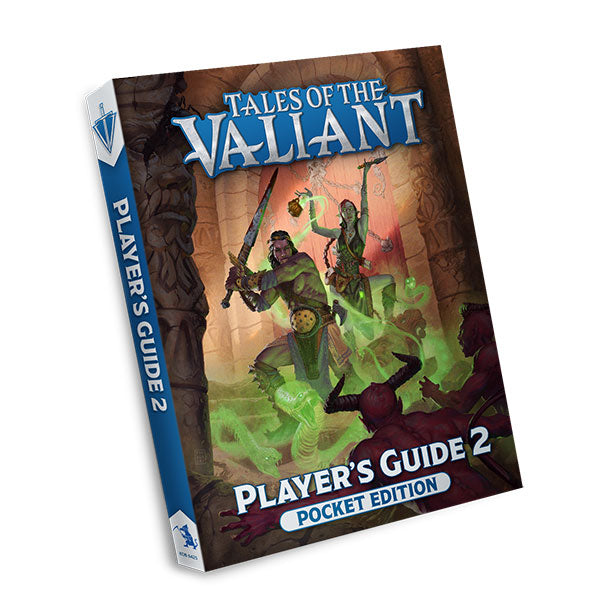 Tales of the Valiant: Player's Guide 2, Pocket Edition (PREORDER) - Paperback book with a fantasy-themed cover showing two warriors in armor wielding swords amid green mist, titled Tales of.