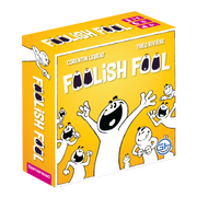 Foolish Fool - Bright yellow Foolish Fool party game box featuring playful cartoon characters with exaggerated expressions and bold black.