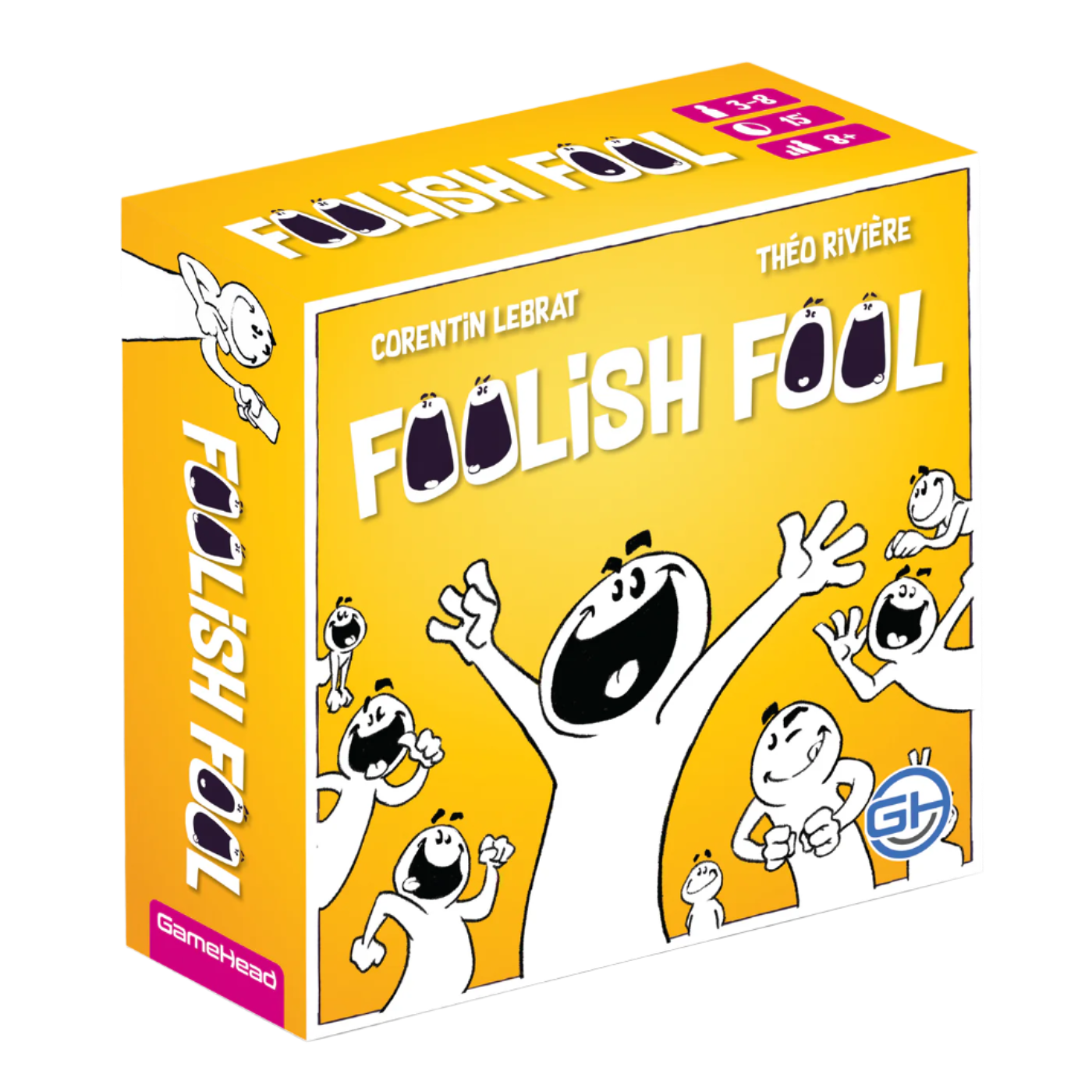 Foolish Fool - Bright yellow Foolish Fool party game box featuring playful cartoon characters with exaggerated expressions and bold black.