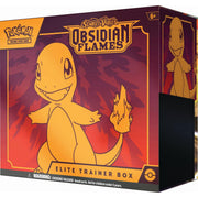 Pokémon Trading Card Game - Scarlet and Violet - Obsidian Flames Elite Trainer Box - Purple and orange Pokémon Elite Trainer Box featuring Charmander with a flaming tail and bold Obsidian Flames title.