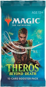 Magic: The Gathering - Theros Beyond Death Booster Pack - The Gathering Theros Beyond Death booster pack with teal background, male warrior artwork, and bold yellow-green text.