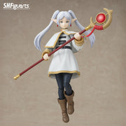 Frieren: Beyond Journey's End Figure (PREORDER) - Frieren anime figure with long silver hair, white and gold robe, black leggings, brown boots, holding red and gold staff.