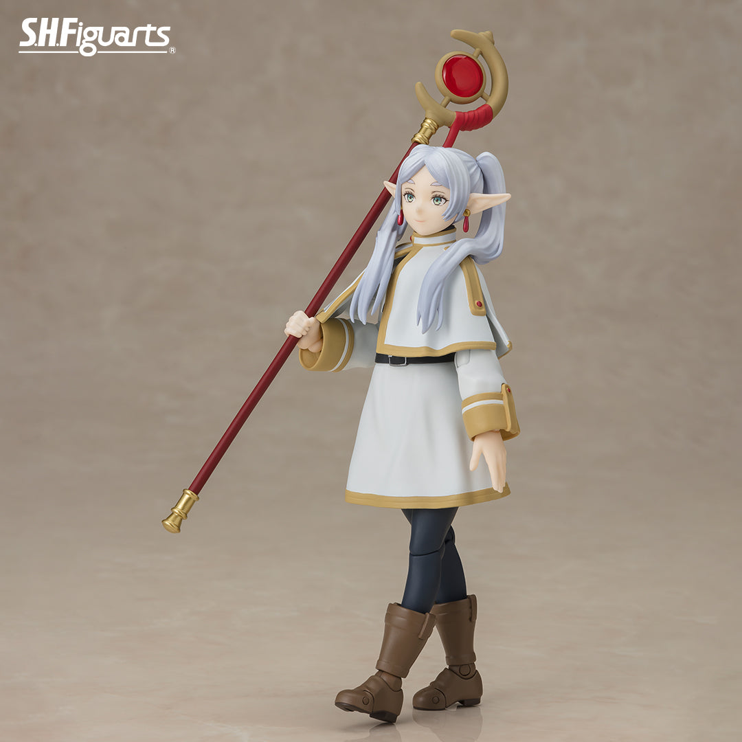 Frieren: Beyond Journey's End Figure (PREORDER) - Frieren anime figure with long silver hair, white and gold robe, brown boots, and red staff with gold accents.