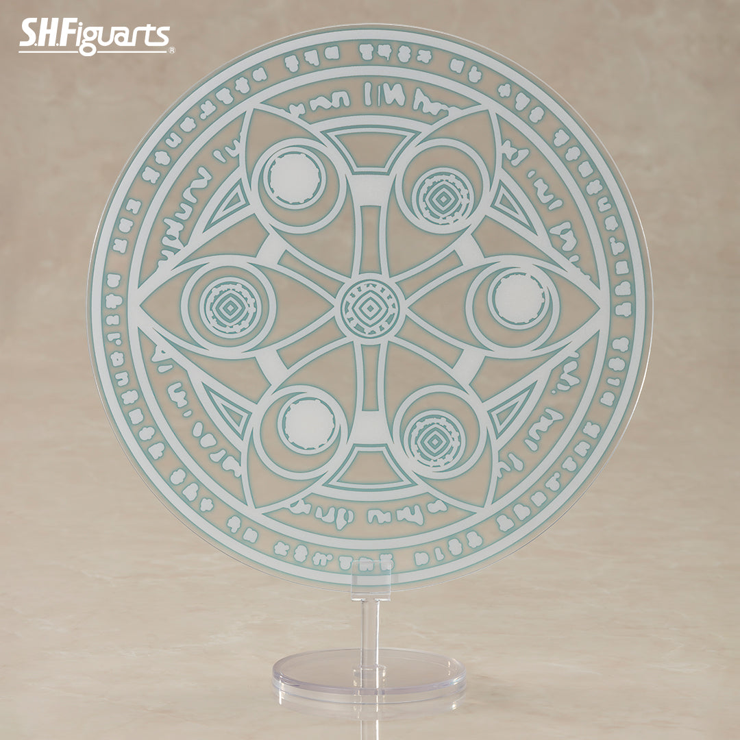 Frieren: Beyond Journey's End Figure (PREORDER) - Transparent circular magic circle stand with intricate geometric and runic designs on a clear base.