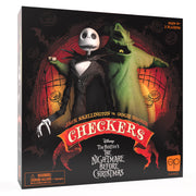 Checkers: Disney Nightmare Before Christmas - Square black box featuring Jack Skellington and Oogie Boogie from The Nightmare Before Christmas, with red Checkers banner.