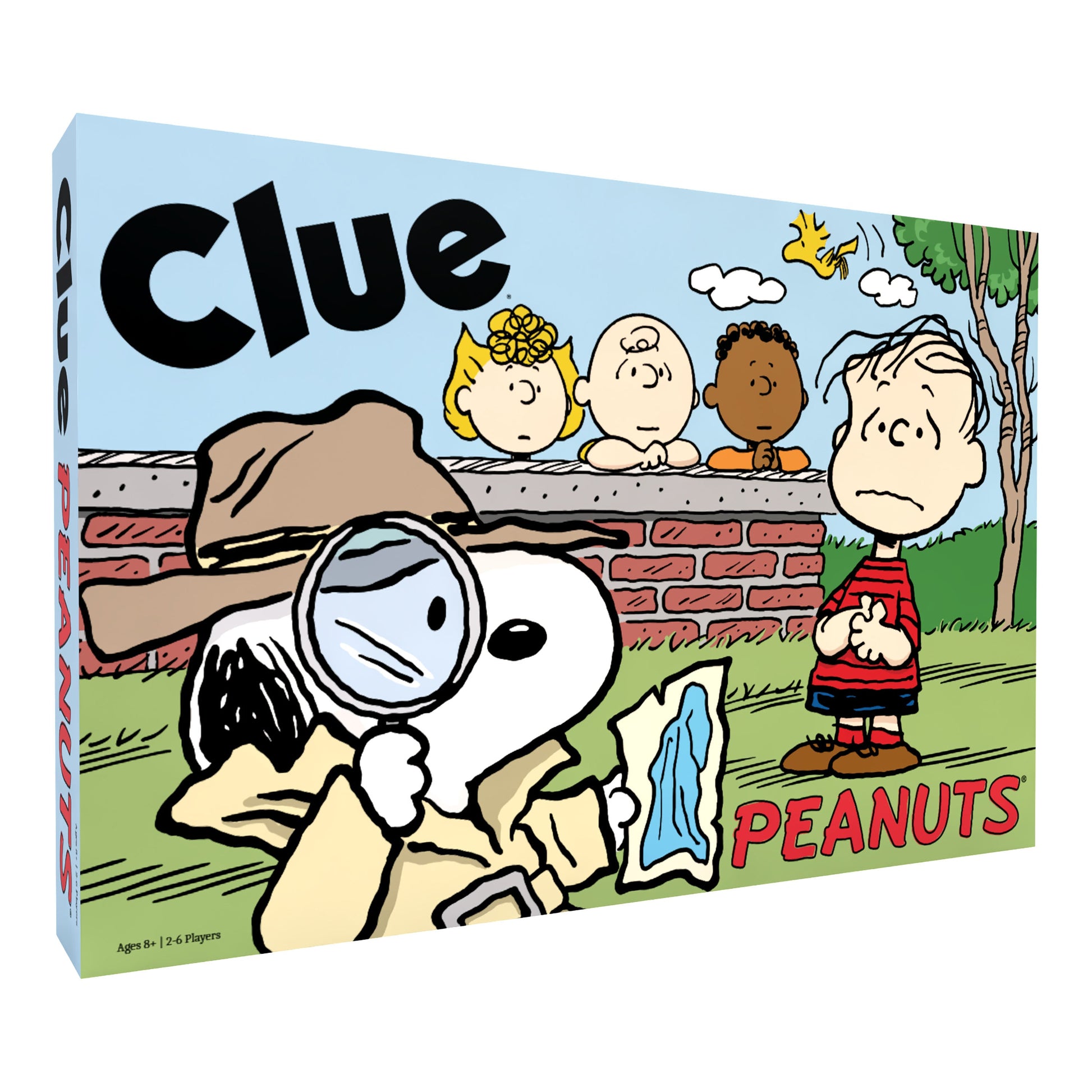 Clue: Peanuts - Clue board game box featuring Peanuts characters with Snoopy holding a magnifying glass and Charlie Brown looking puzzled.